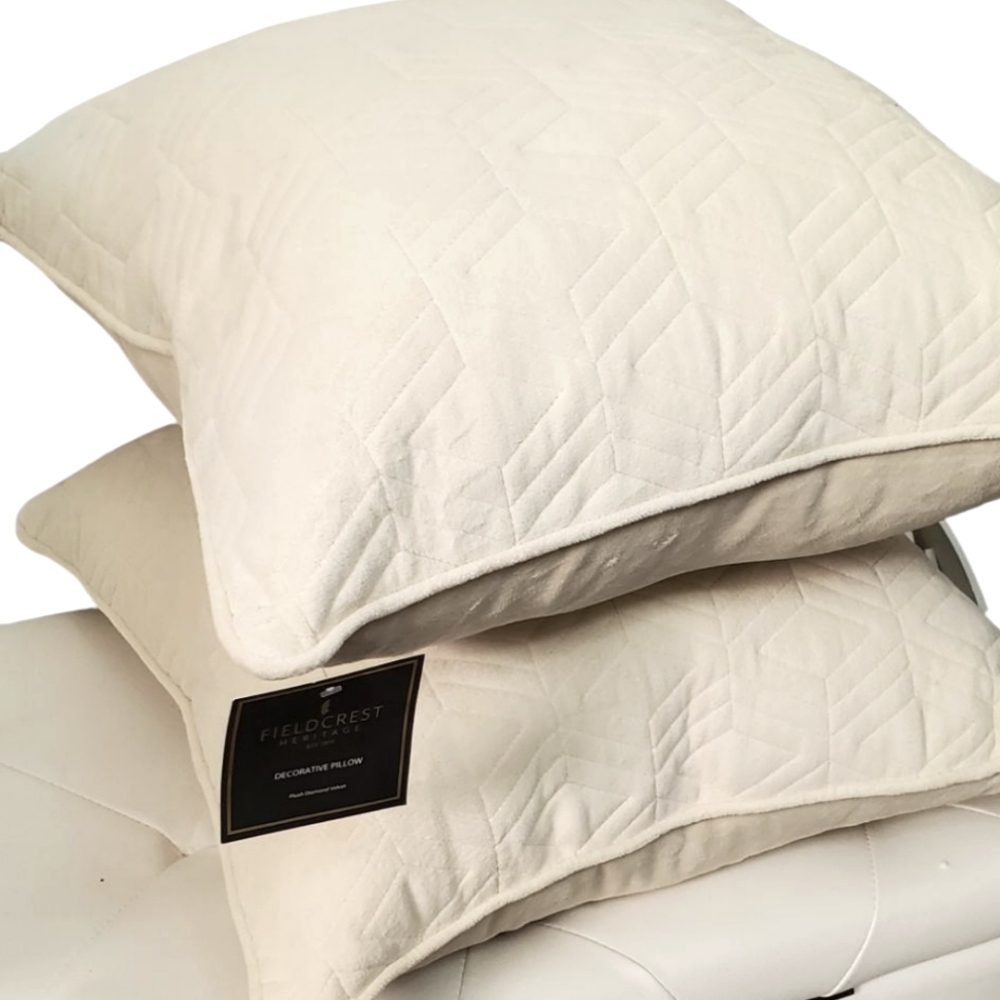 NWT 2 Fieldcrest Heritage Plush Diamond Velvet Decorative Beige Pillows